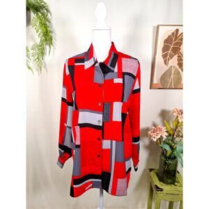 Allison Daley Women's Red Button-Up Blouse Long-Sleeve Size 12